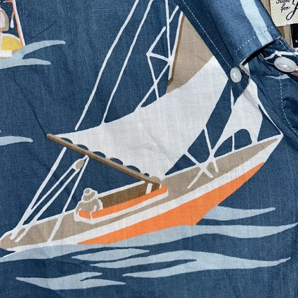 J. Crew SS summer sport big print boating sailboat sailing yacht club shirt XL